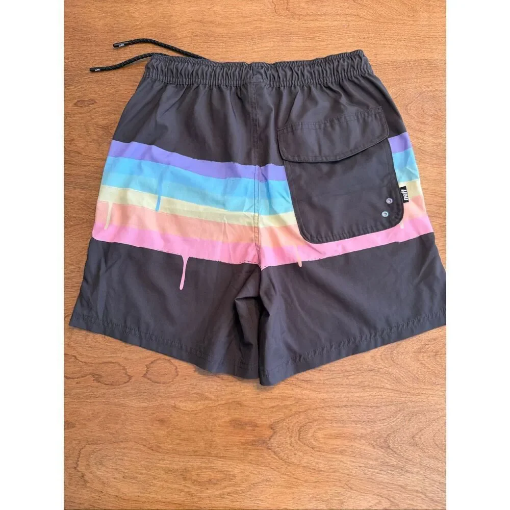 Neff Kids' Rainbow Stripe Pastel Stretch Board Swim Shorts Multicolor Medium